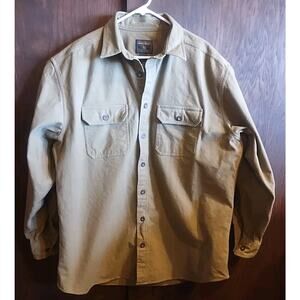 Vintage Woolrich Chamois Heavy Flannel Shirt Mens XLT Tall Tan Dark Wheat Chore